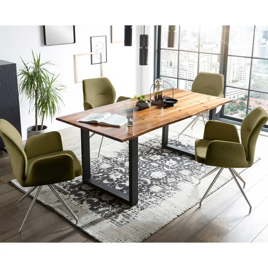 Drehbarer Armlehnenstuhl in Oliv Grün Strukturstoff - Senva^Wohnen