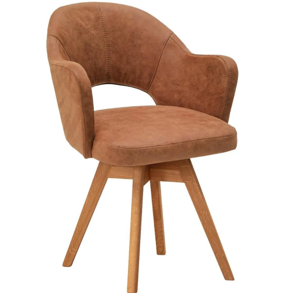 Wohnen Drehbarer Armlehnenstuhl in Cognac Braun - Finallo