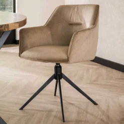 Drehbarer Armlehnstuhl in Beige Samt - Vallee (2er Set)^Wohnen Discount