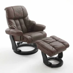 Wohnen Drehbarer Ledersessel in Braun mit Relaxfunktion Roco inkl. Hocker (zweiteilig)