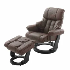 Wohnen Drehbarer Ledersessel in Braun mit Relaxfunktion Roco inkl. Hocker (zweiteilig)