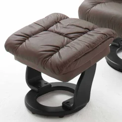Wohnen Drehbarer Ledersessel in Braun mit Relaxfunktion Roco inkl. Hocker (zweiteilig)