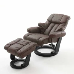 Wohnen Drehbarer Ledersessel in Braun mit Relaxfunktion Roco inkl. Hocker (zweiteilig)