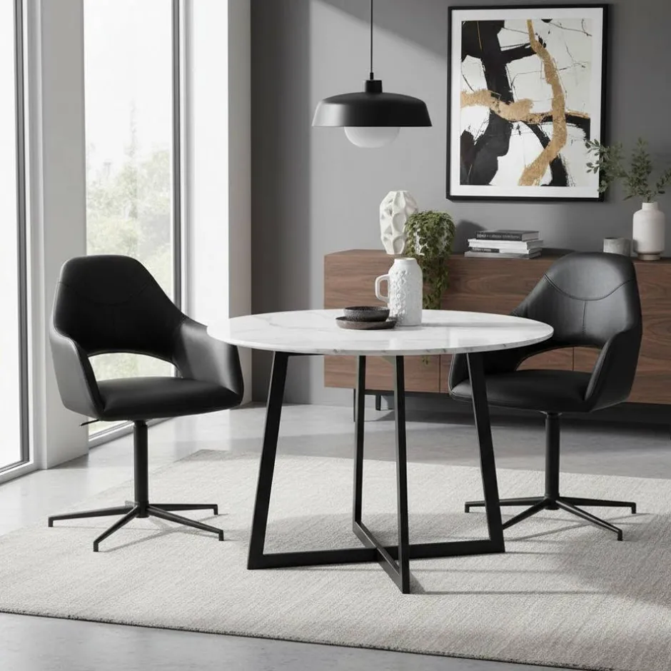 Drehbarer Retro Armlehnenstuhl in Schwarz - Lugon (2er Set)^Wohnen