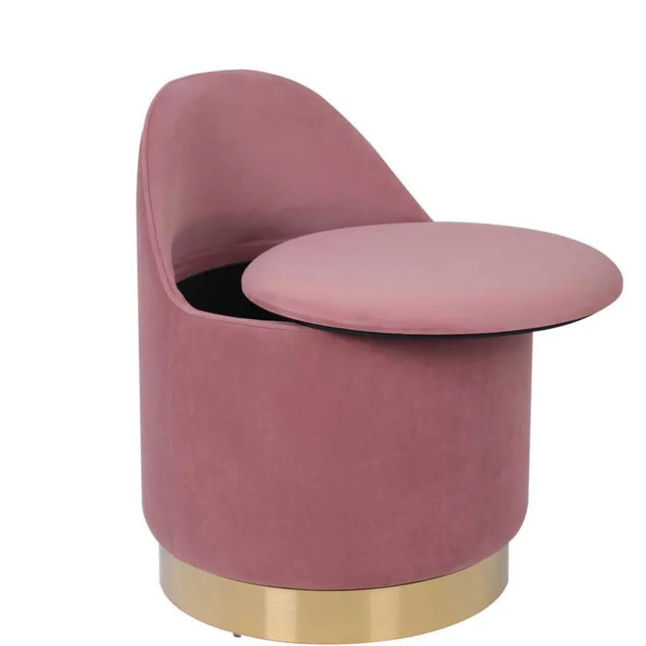 Drehbarer Samt Polsterhocker in Altrosa mit Gold - Fanandro^Wohnen New