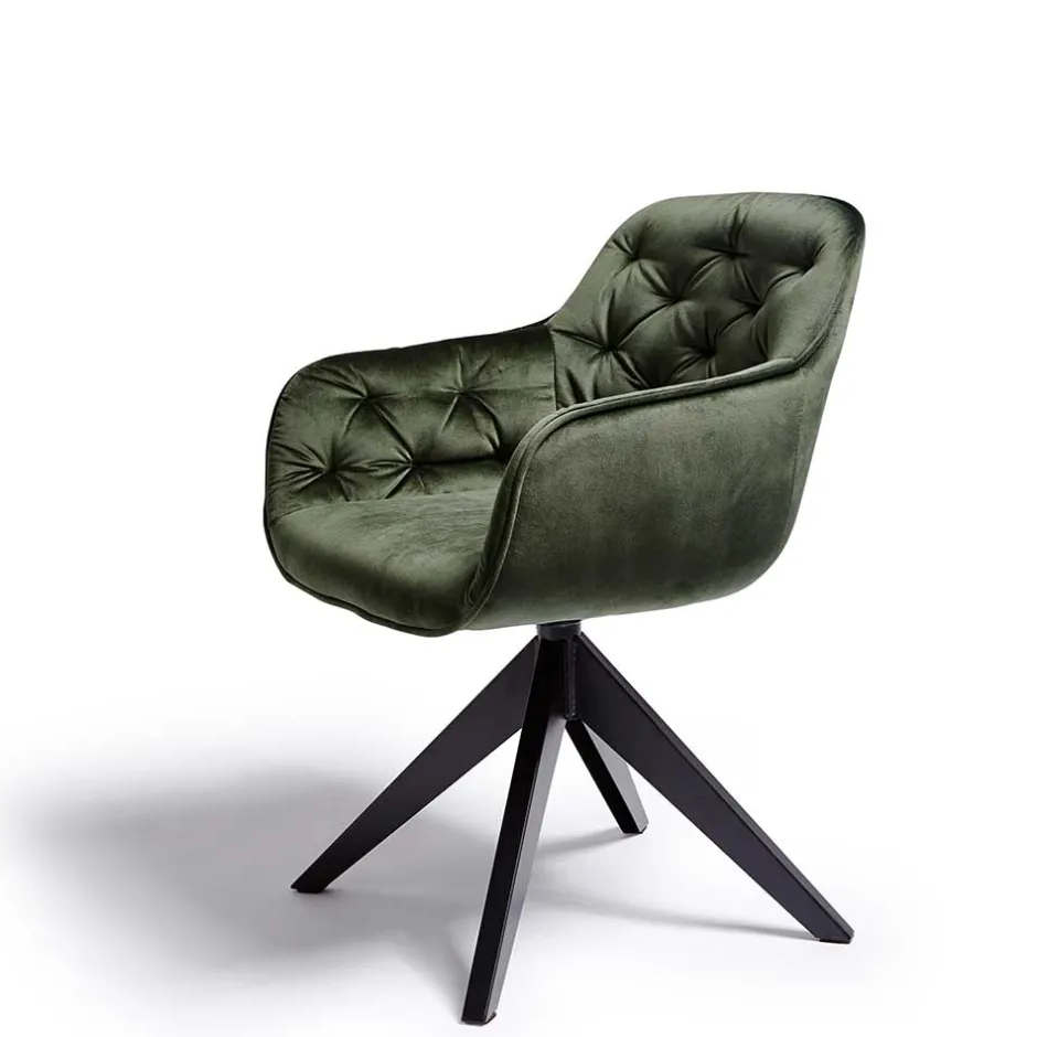 Wohnen Drehbarer Tischsessel in Dunkelgrün Samt - Niabelda