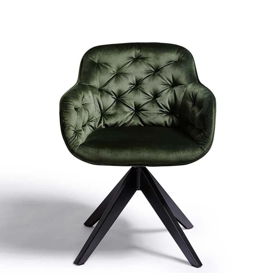 Wohnen Drehbarer Tischsessel in Dunkelgrün Samt - Niabelda