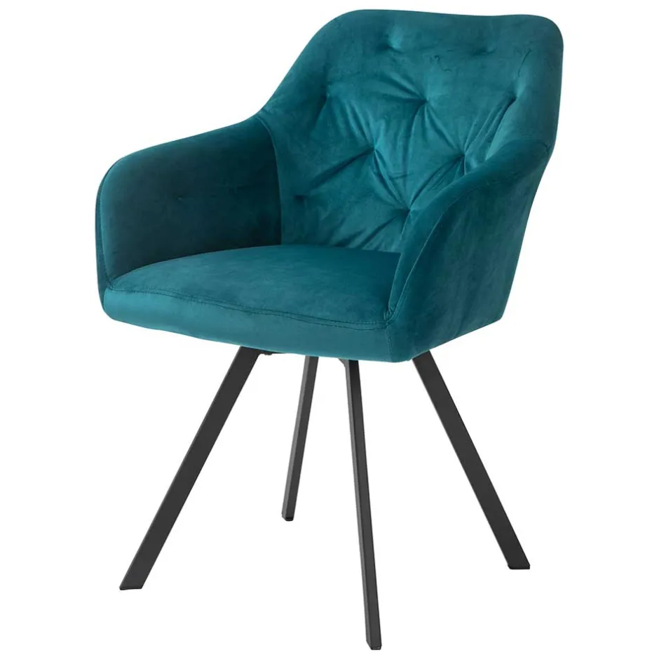Drehbarer Tischsessel in Türkis Samt - Bettyva^Wohnen Sale