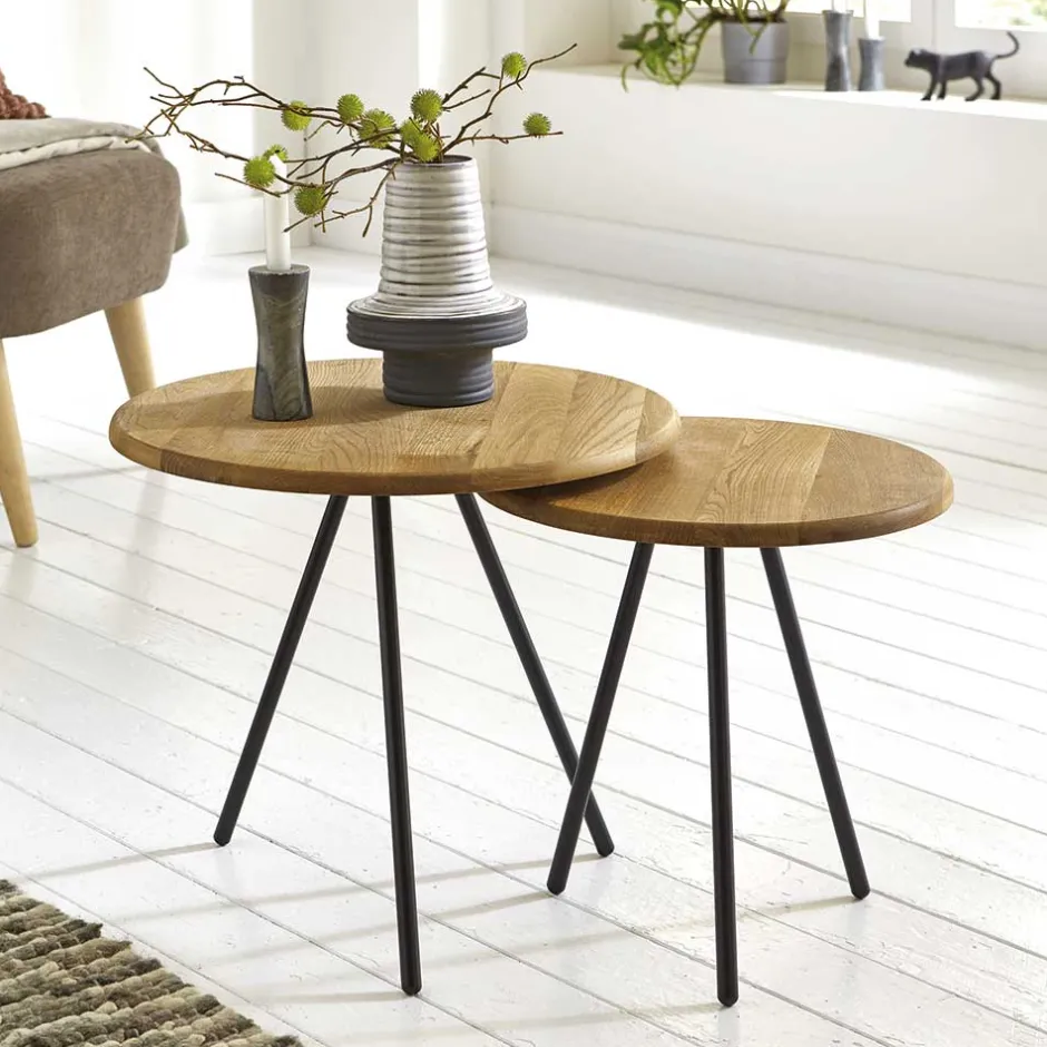 Wohnen Dreibein Beistelltisch mit Holzplatte aus Eiche - Berga