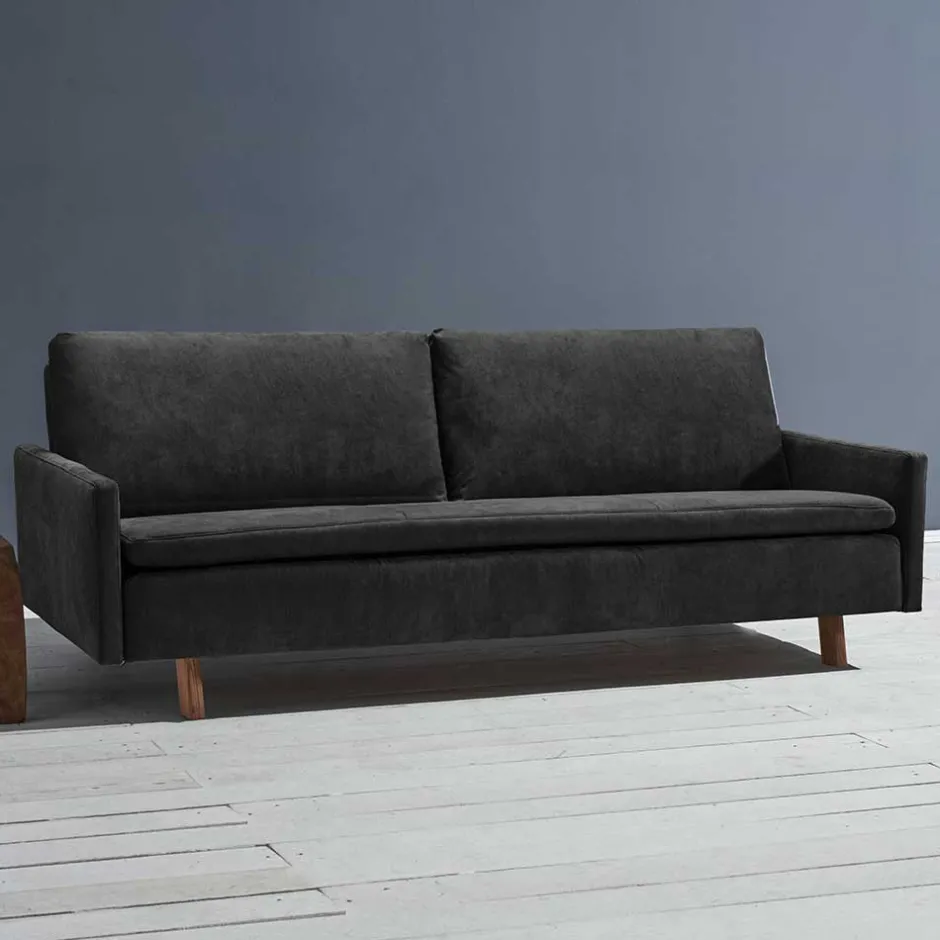 Wohnen Dreisitzer Bettcouch in Schwarz mit Eiche - Bornholma