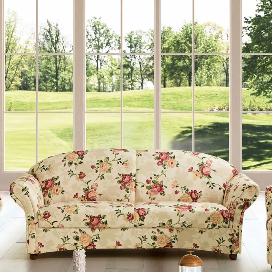 Wohnen Dreisitzer Couch mit Rosen Stoffbezug - Bracas