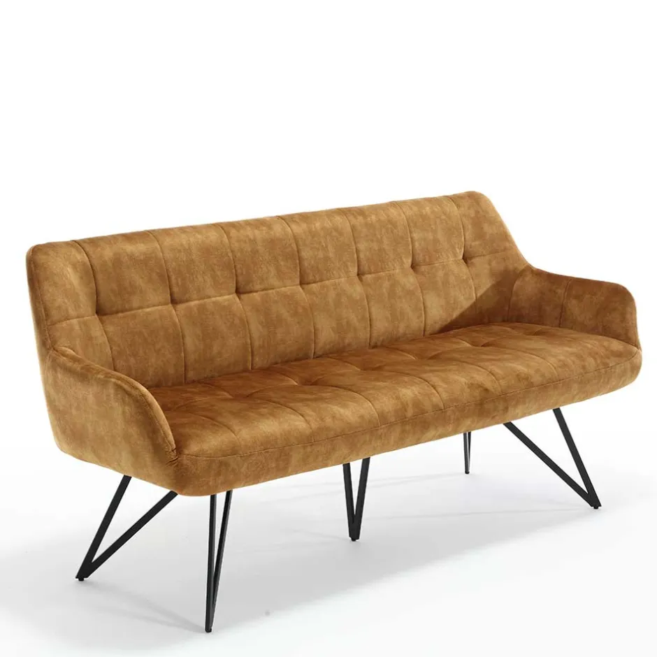 Wohnen Dreisitzer Esstisch Polsterbank in Ocker Velours - Cacassa