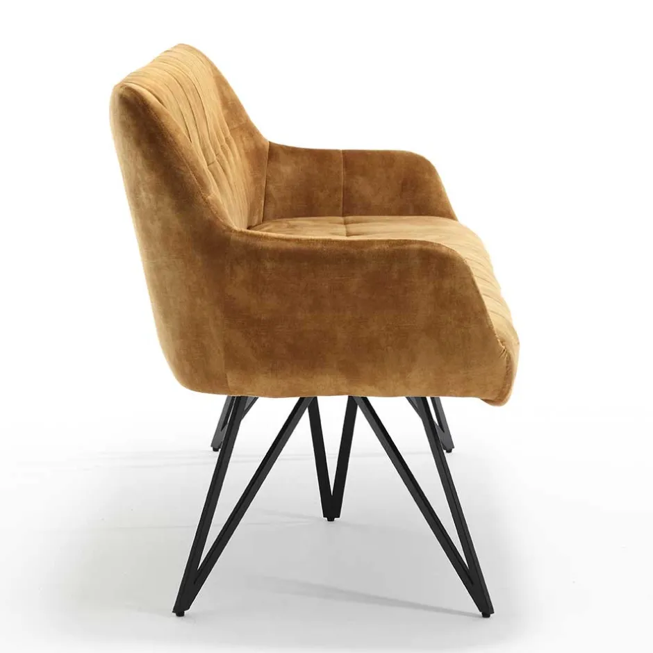 Wohnen Dreisitzer Esstisch Polsterbank in Ocker Velours - Cacassa