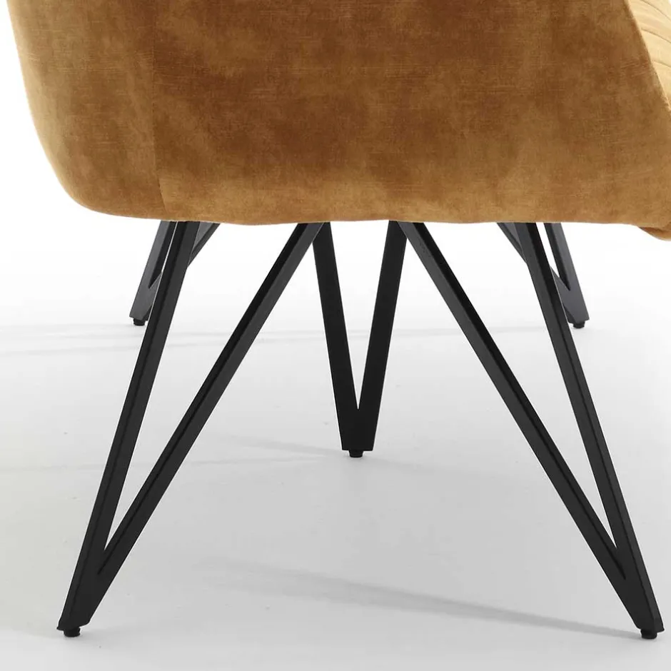 Wohnen Dreisitzer Esstisch Polsterbank in Ocker Velours - Cacassa