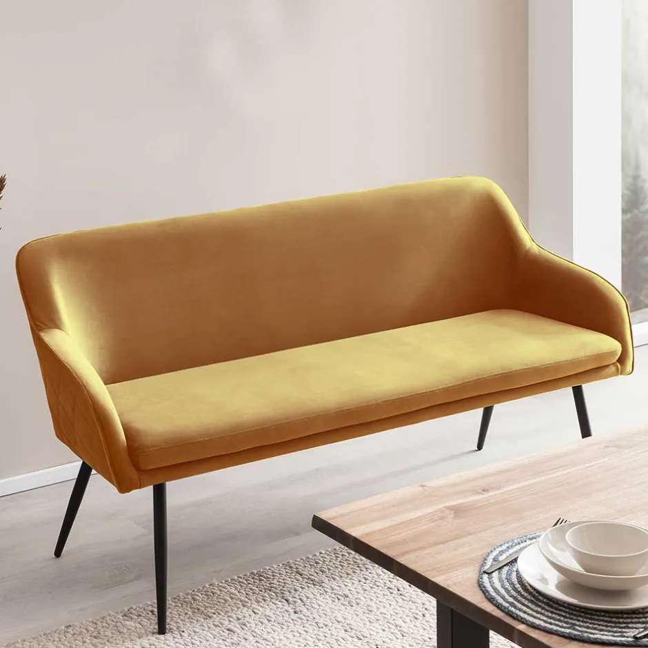 Dreisitzer Esstischbank in Senfgelb Samt - Ligurian^Wohnen Hot