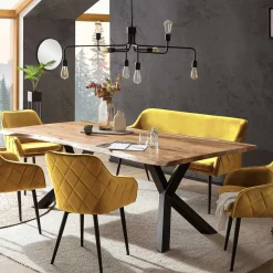 Dreisitzer Esstischbank in Senfgelb Samt - Ligurian^Wohnen Hot