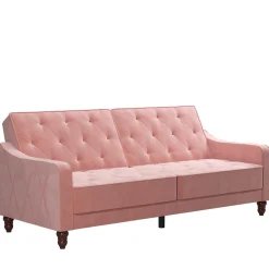 Dreisitzer Schlafcouch in Rosa Samtbezug - Norteba^Wohnen Clearance