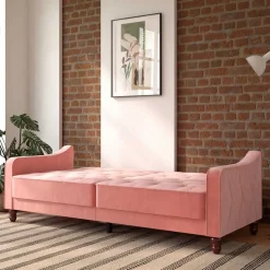 Dreisitzer Schlafcouch in Rosa Samtbezug - Norteba^Wohnen Clearance