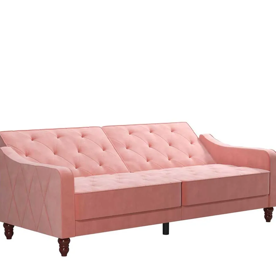 Dreisitzer Schlafcouch in Rosa Samtbezug - Norteba^Wohnen Clearance