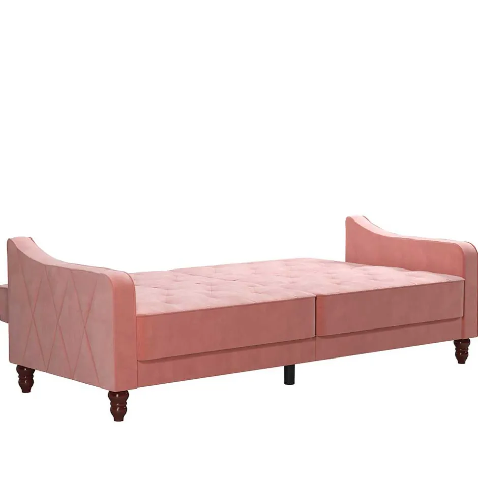 Dreisitzer Schlafcouch in Rosa Samtbezug - Norteba^Wohnen Clearance