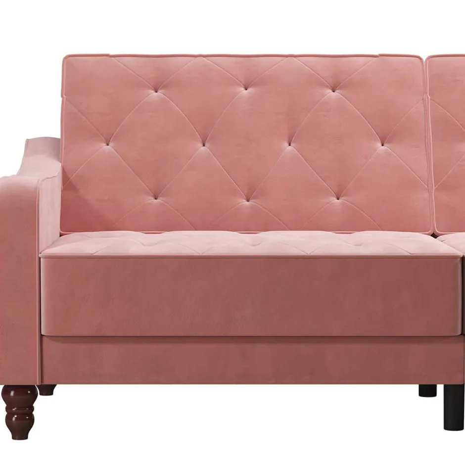 Dreisitzer Schlafcouch in Rosa Samtbezug - Norteba^Wohnen Clearance