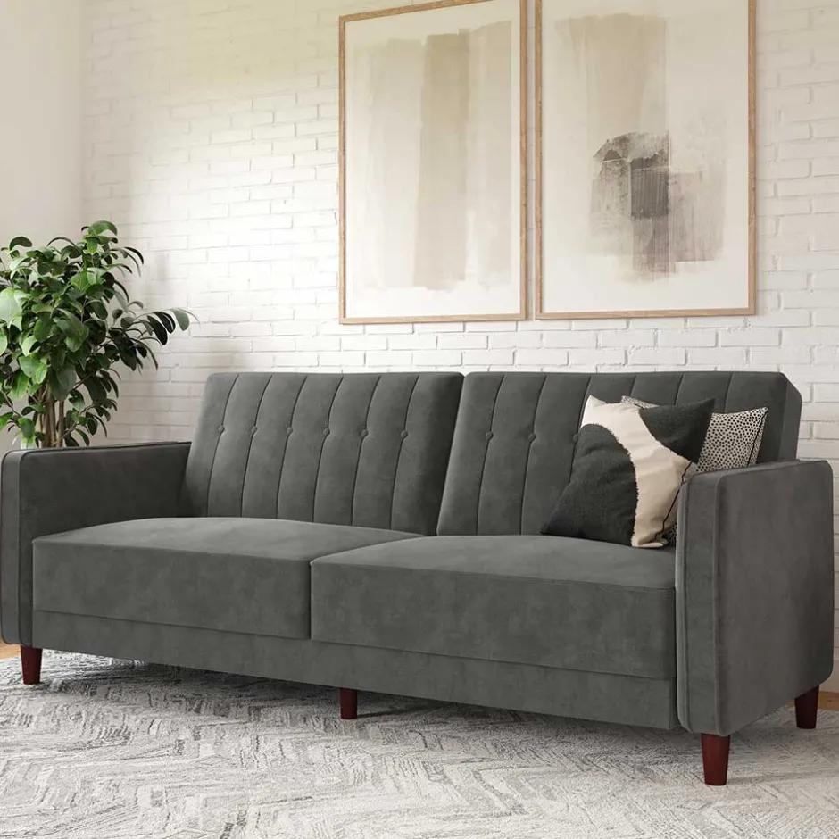 Wohnen Dreisitzer Schlafcouch in Grau Samt - Lessia