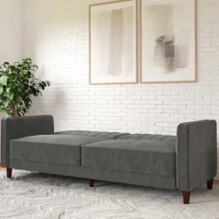 Wohnen Dreisitzer Schlafcouch in Grau Samt - Lessia