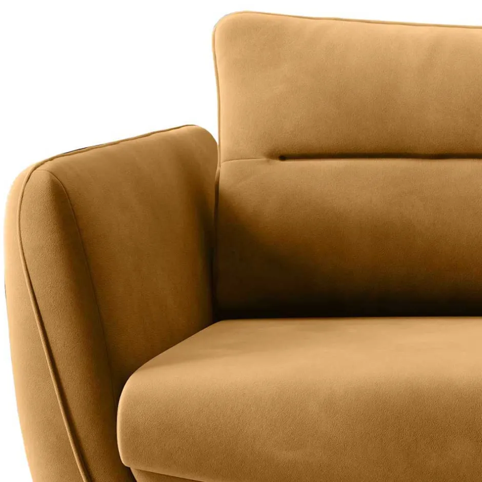 Dreisitzer Schlafcouch in Senfgelb Samt - Ombragon^Wohnen Outlet