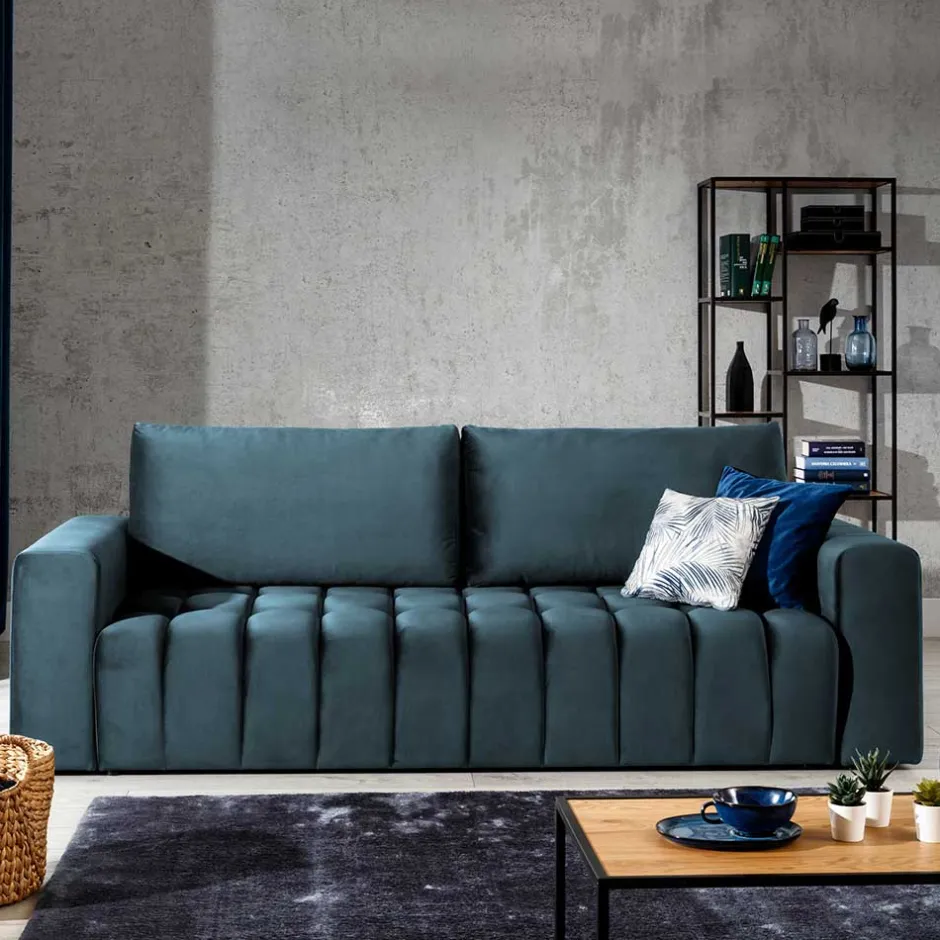 Dunkelblaue Schlafcouch mit drei Sitzplätzen - Beliava^Wohnen Discount