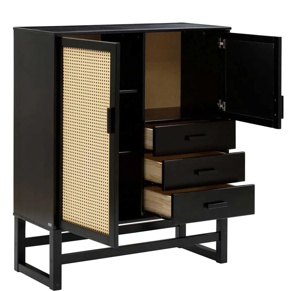 Dunkelbraunes Highboard mit Wiener Geflecht - Santiana^Wohnen New