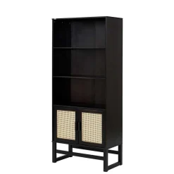 Dunkelbraunes Holzregal mit Wiener Geflecht Natur - Idamoro^Wohnen