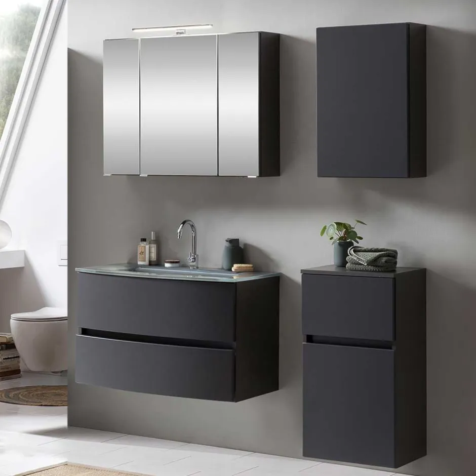 Wohnen Dunkelgraue Badmöbel Kombination - Natarivos (vierteilig)