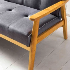 Dunkelgraue Schlafcouch mit Holzgestell - Pino^Wohnen Sale