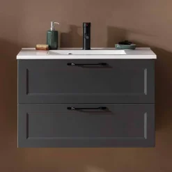 Dunkelgraue Waschkonsole mit Einlassbecken - Novelya^Wohnen New