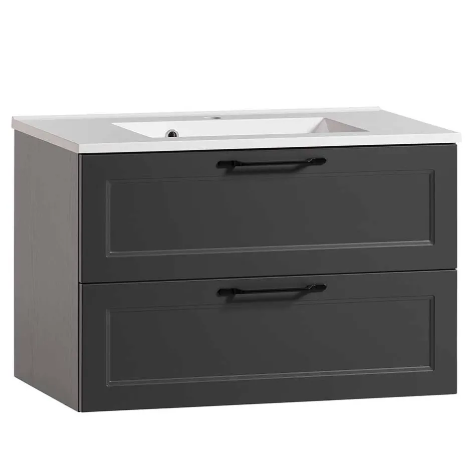 Dunkelgraue Waschkonsole mit Einlassbecken - Novelya^Wohnen New