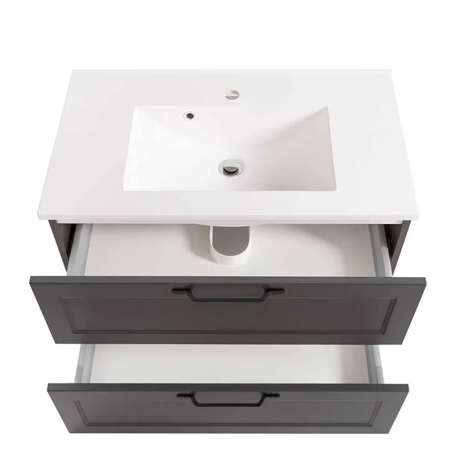 Dunkelgraue Waschkonsole mit Einlassbecken - Novelya^Wohnen New