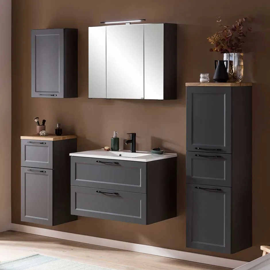 Dunkelgraue Waschkonsole mit Einlassbecken - Novelya^Wohnen New