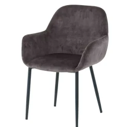 Dunkelgrauer Armlehnenstuhl aus Samt - Estateas (2er Set)^Wohnen Outlet