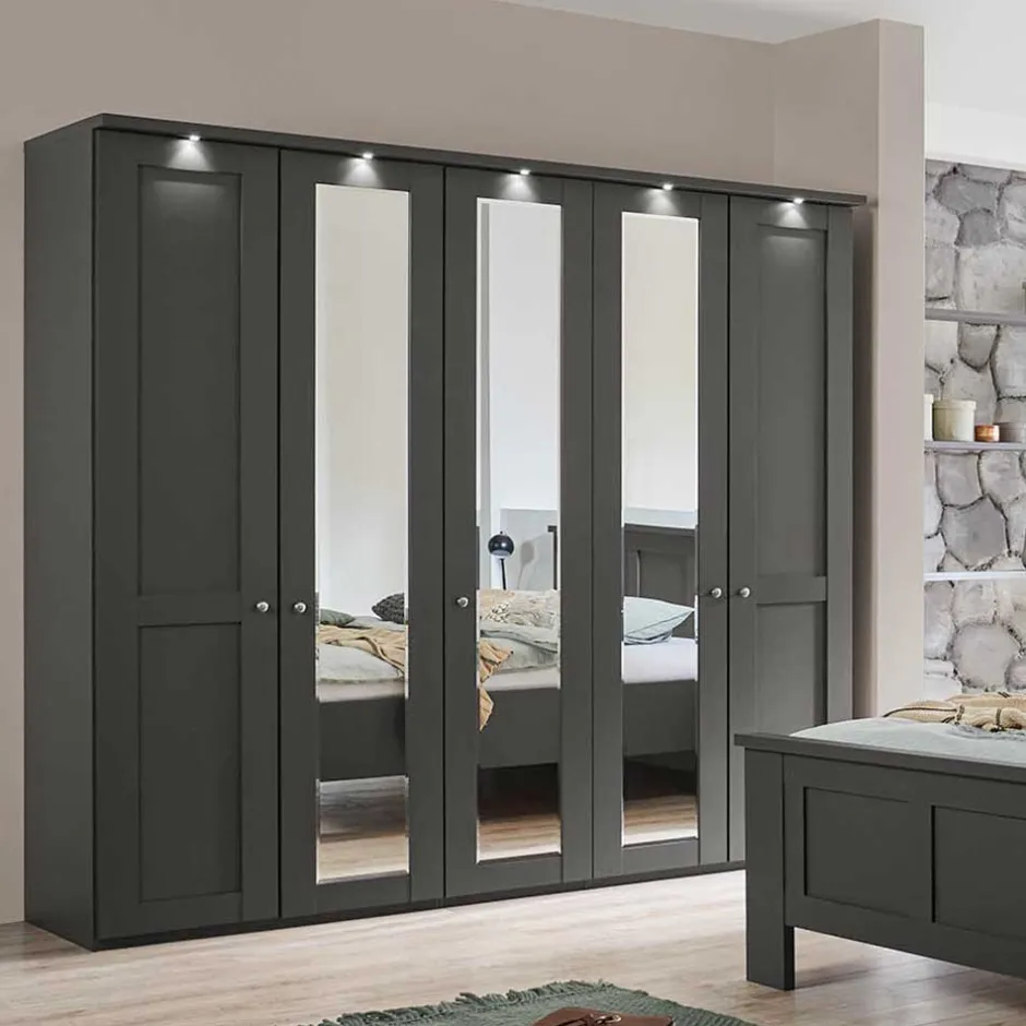 Wohnen Dunkelgrauer Kleiderschrank mit Spiegeln - Mataram