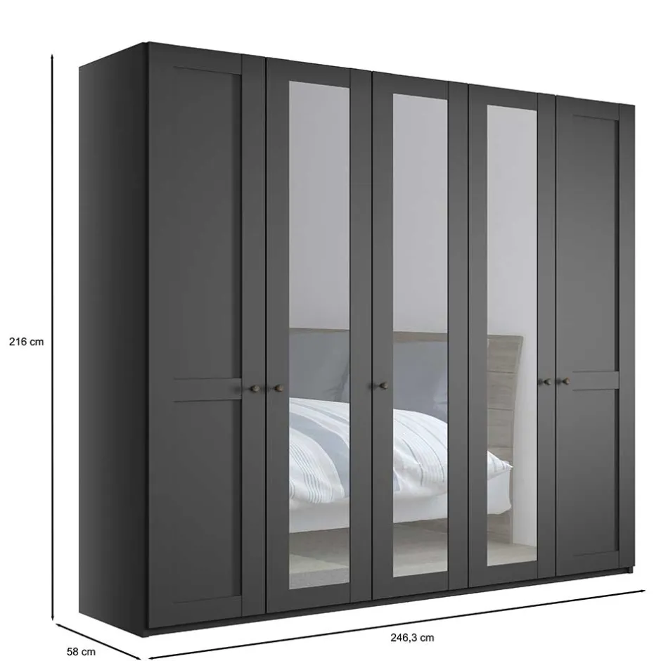 Wohnen Dunkelgrauer Kleiderschrank mit Spiegeln - Mataram