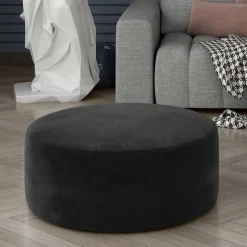 Dunkelgrauer Samthocker mit runder Form - Glamoure^Wohnen Discount