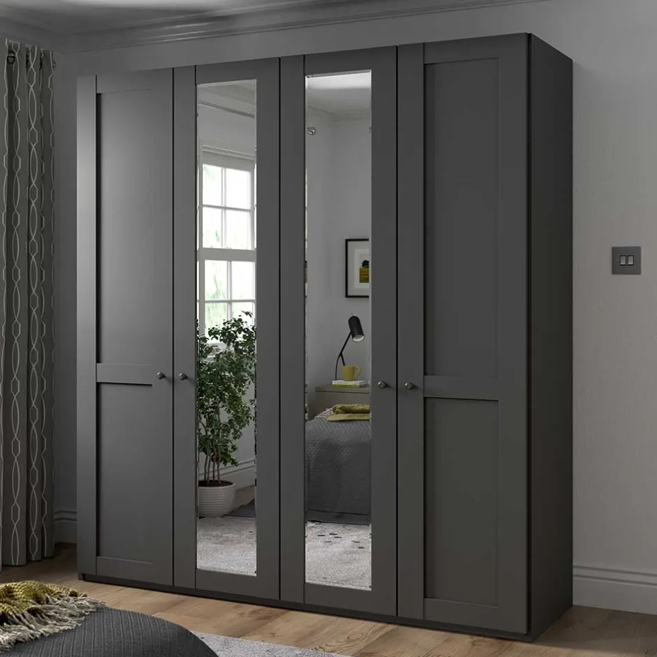 Wohnen Dunkelgrauer Schlafzimmerschrank 4-türig - Mataram