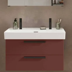 Dunkelroter Waschtisch für zwei Armaturen - Exeler^Wohnen Outlet
