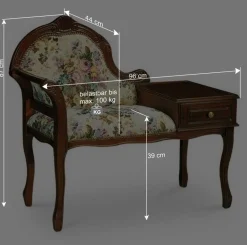 Wohnen Dunkle Telefonbank im Barock Stil Magari mit floralem Muster