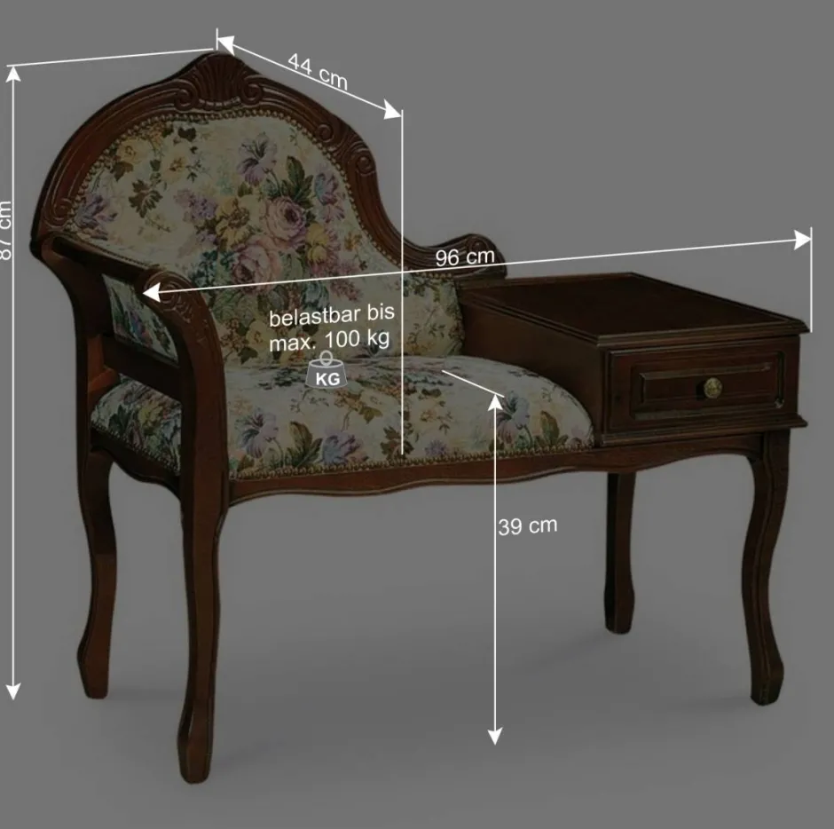 Wohnen Dunkle Telefonbank im Barock Stil Magari mit floralem Muster