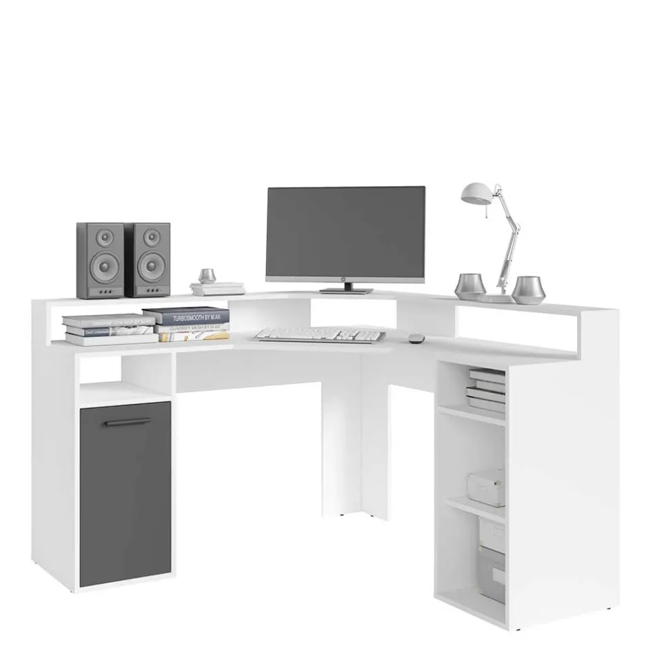 Eck-Computertisch in Weiß mit Anthrazit - Leoyaro^Wohnen Hot