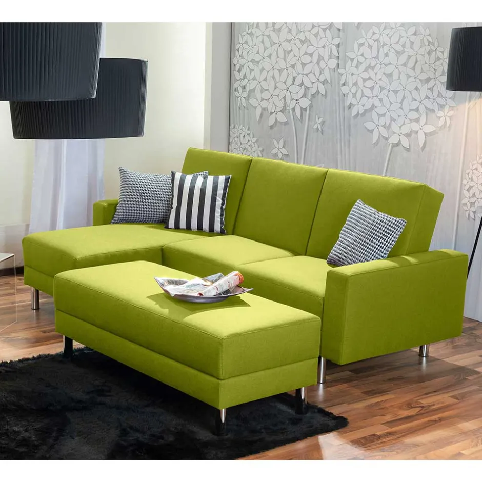 Wohnen Eck-Schlafcouch in Gelbgrün mit Chrom - Whity (zweiteilig)