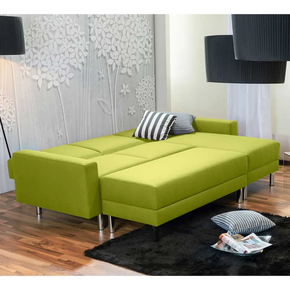 Wohnen Eck-Schlafcouch in Gelbgrün mit Chrom - Whity (zweiteilig)