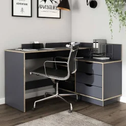 Kinder Wohnen Eckschreibtisch in Anthrazit - Latina