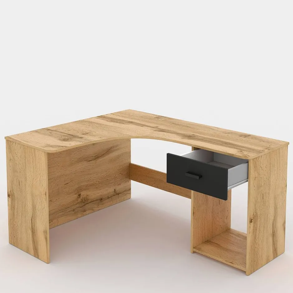 Eckschreibtisch in Wildeiche Optik & Schwarzgrau - Endra^Wohnen New